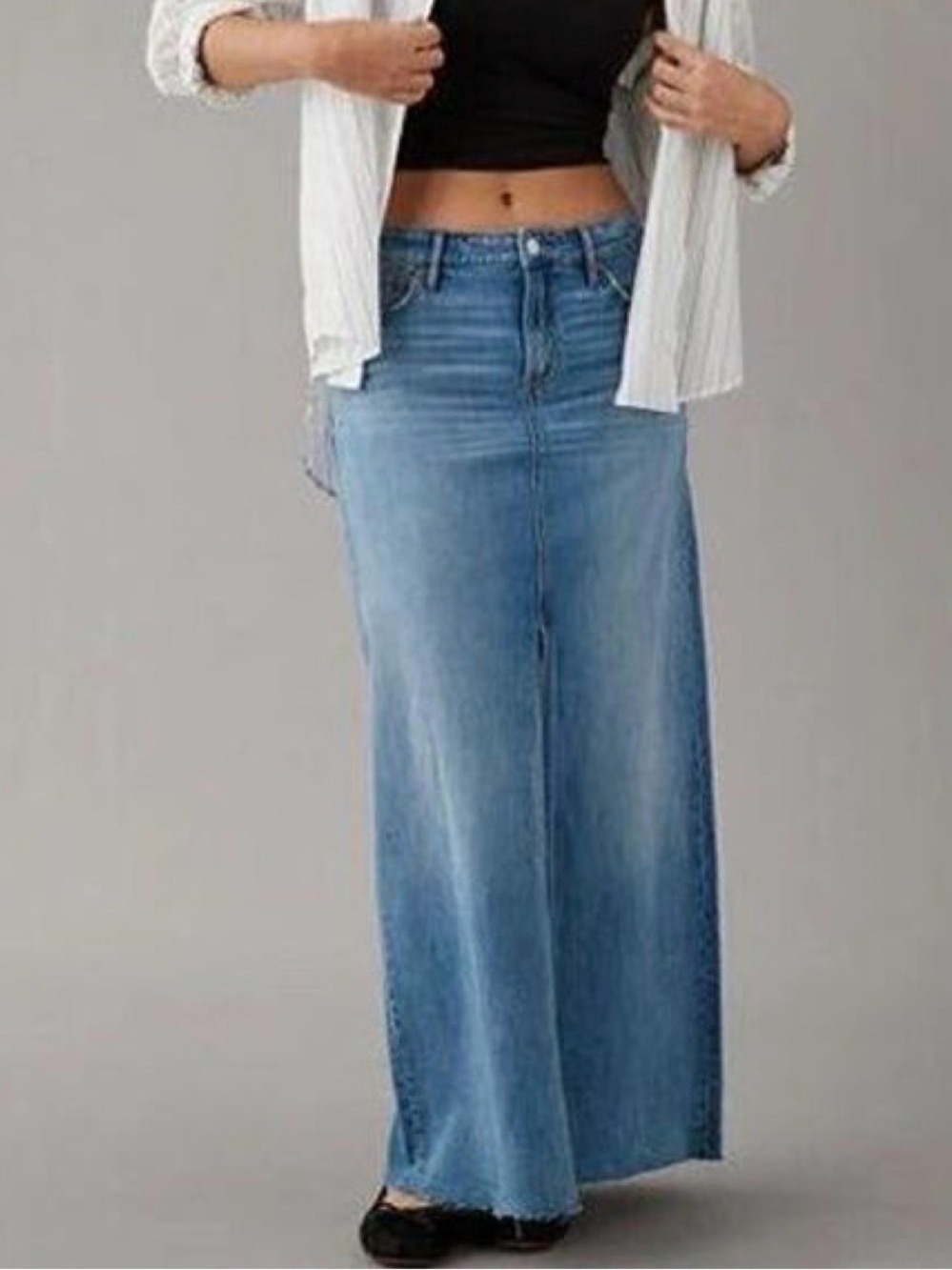 American Eagle To The Floor Denim Maxi Skirt